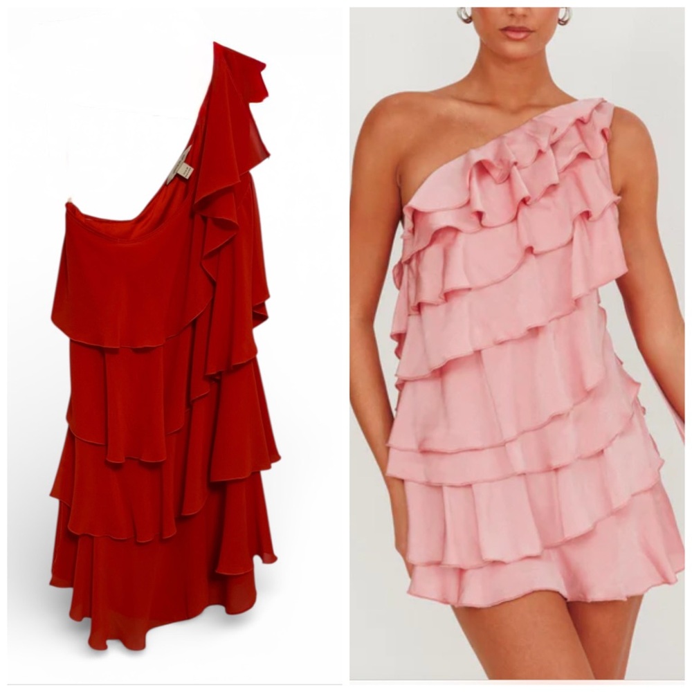 Boston Proper One-Shoulder Ruffle Dress in Red, Medium - Picture 4 of 7